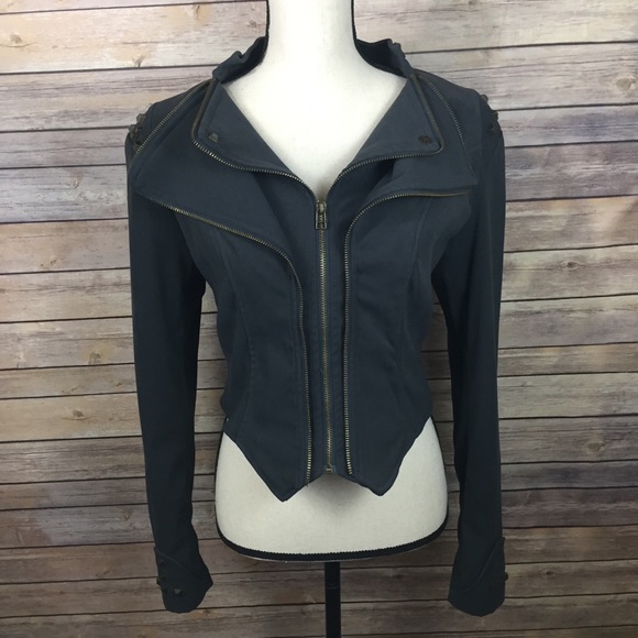 Ya Los Angeles Jackets & Blazers - YA Los Angeles Cropped Studded Moto Jacket Grey L